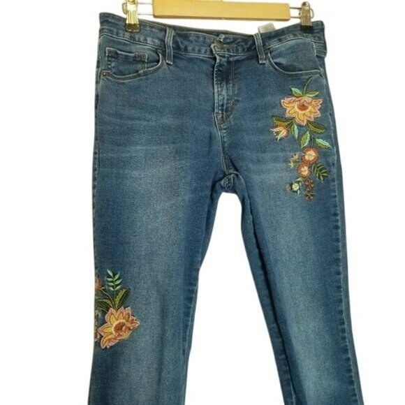 Old Navy Rockstar Mid-Rise Embroidered Floral Skinny Jeans Womens 6 Blue Denim - Picture 1 of 16